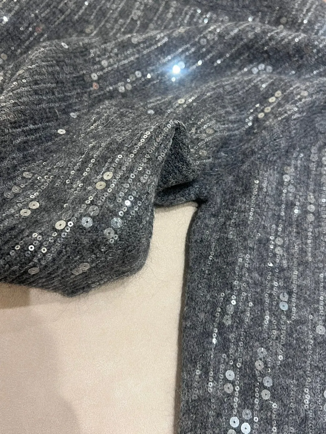 Autumn casual mohair and cashmere exquisitely decorated sweater