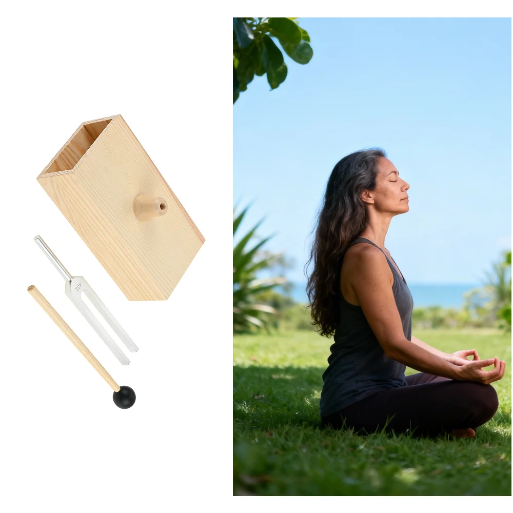 1 Set Aluminum Alloy 432Hz Tuning Fork with Wooden Resonance Box Rubber Mallet for Sound Healing Therapy Yoga Meditation Gifts