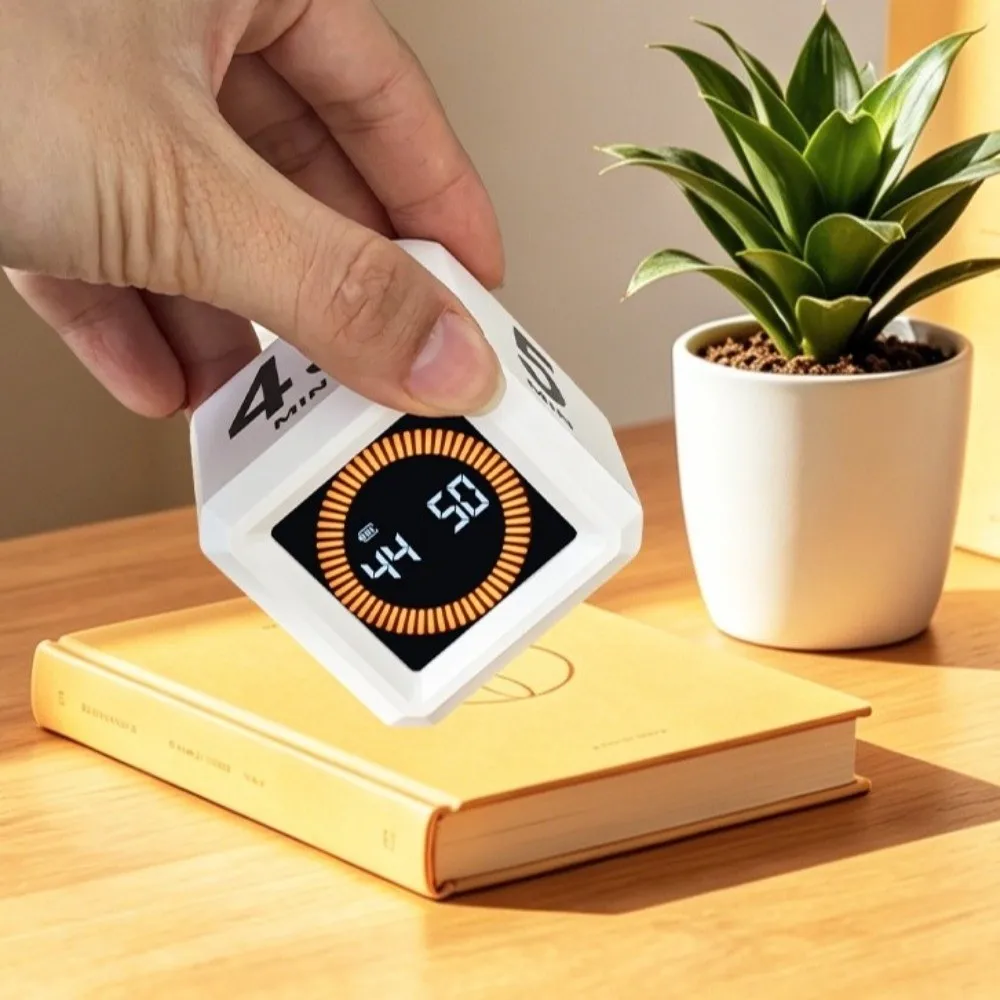 LED Display Digital Visual Timer 0-99 Minutes 4 Preset Time Gravity Sensor Timer Custom Time Setting Alarm Function Cube Timer