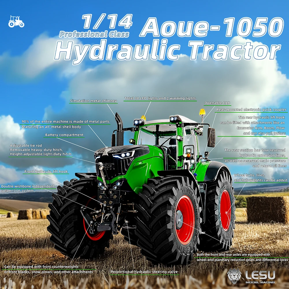 LESU 1/14 CNC precision machining full metal appearance AOUE 1050 hydraulic model toy tractor