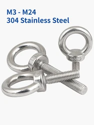 M3 M4 M5 M6 M8 M10-M24 304 Stainless Steel Eye Bolt Lifting Eye Screw Ring Hooking Screw Marine Ring Loop Hole for Cable Rope