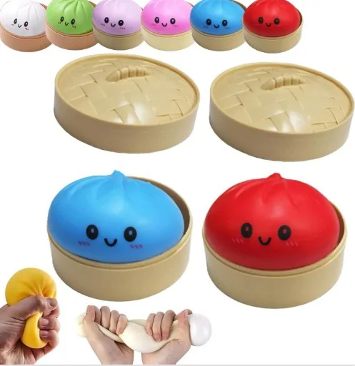 Rainbow Color Dumplings Blind Box Squishy Toy with Steamer Slow Rising Stress Relief Fidget Toy