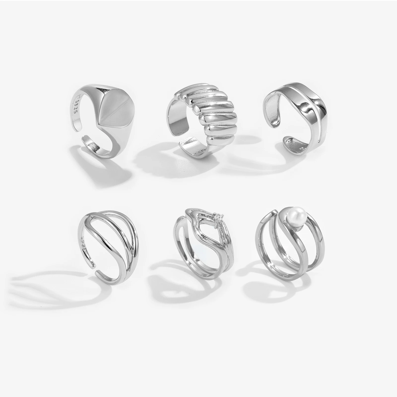 

VEWANT Women 925 Sterling Silver Gold Irregular Zircon Pearl Open Adjustable Ring New Simple Casual Fine Rock Punk Gift Jewelry