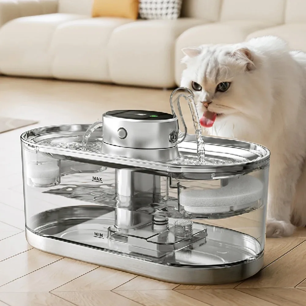 

3L Automatic Cat Water Fountain Stainless Steel Transparent Pet Cat Dog Water Dispenser Fountain Filter Quiet Pump Pet Bowl New