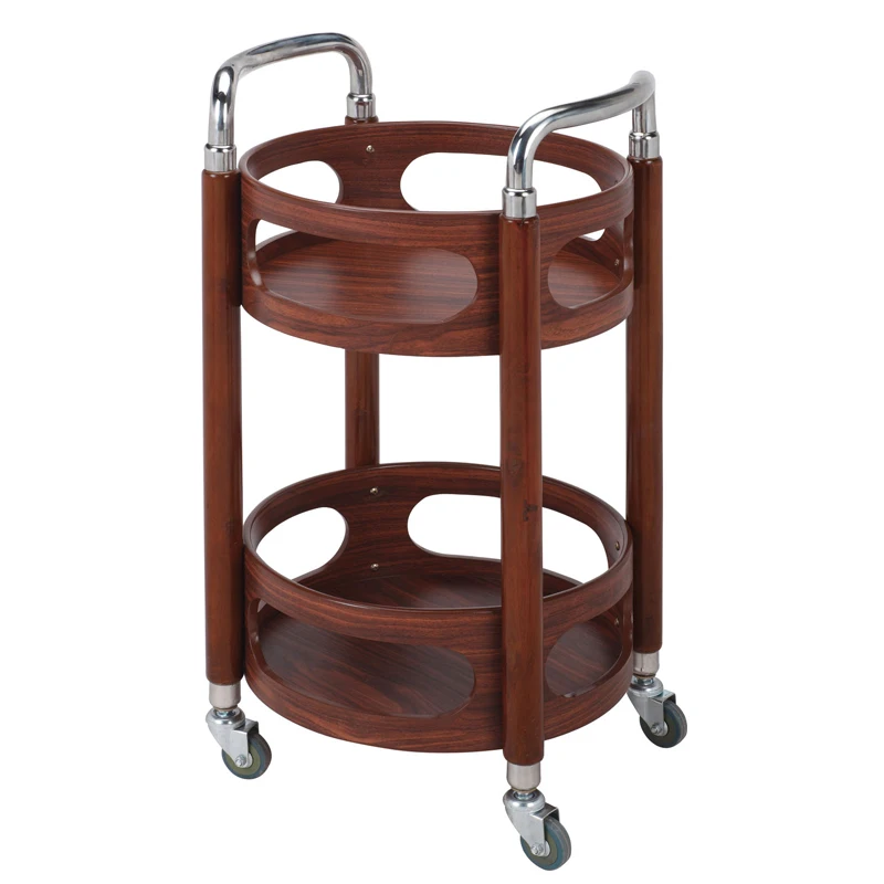 Hotel restaurant tea delivery cart double-layer solid wood round wine cart cake cart 4S shop mobile service trolley