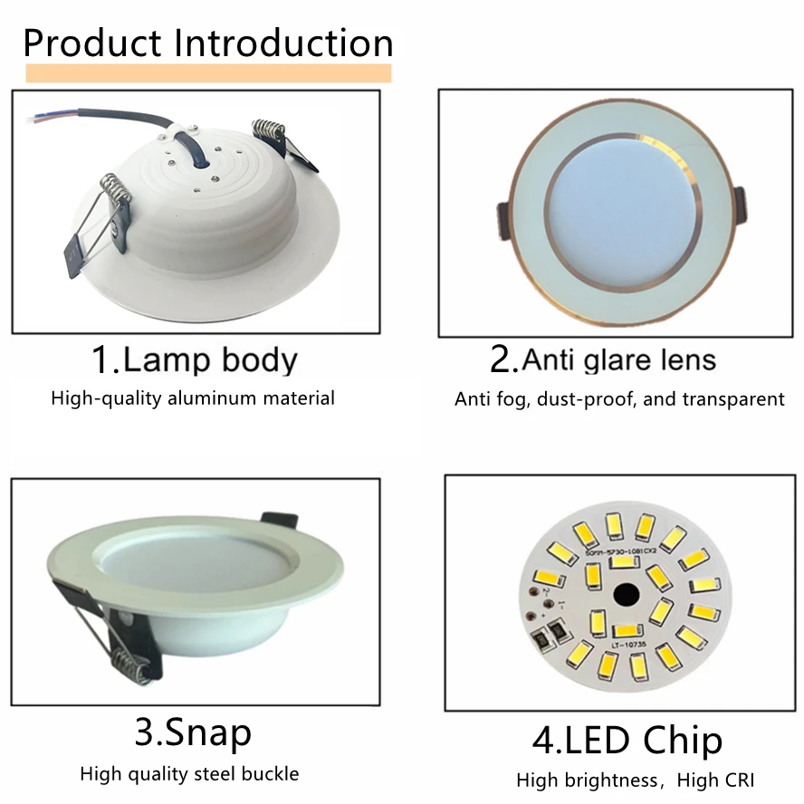 

LED Aluminum Downlight 20W 18W 15W 12W Recessed Round Led Ceiling Lamp 110V 220V Panel Lights Indoor Lighting Warm/Cold White