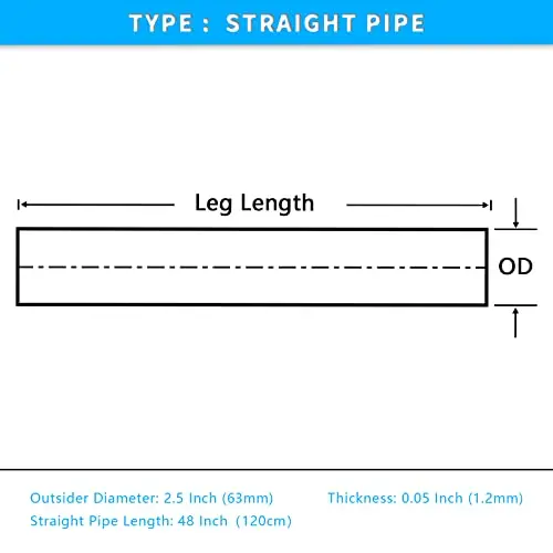

T304 Stainless Steel 2.5 Inch OD Straight Exhaust Pipe 48 Inch Length Universal Mandrel Bent DIY Tube 1 Piece