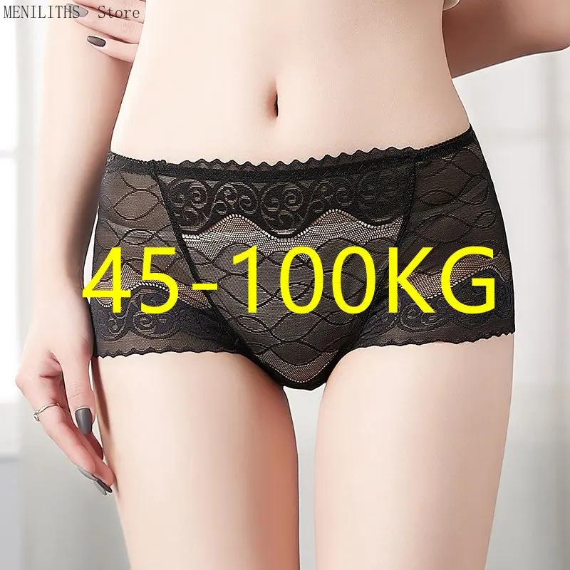 Bragas de talla grande de 65-100kg, ropa interior Sexy de encaje para mujer, pantalones cortos triangulares transpirables ultrafinos de cintura baja, lencería