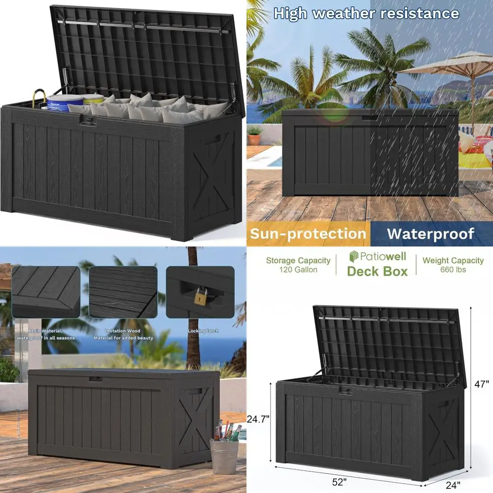 

Large Outdoor Lockable Storage Deck Box, 120 Gallon Waterproof Gardening Tools Box, Patio Furniture Storage Solution