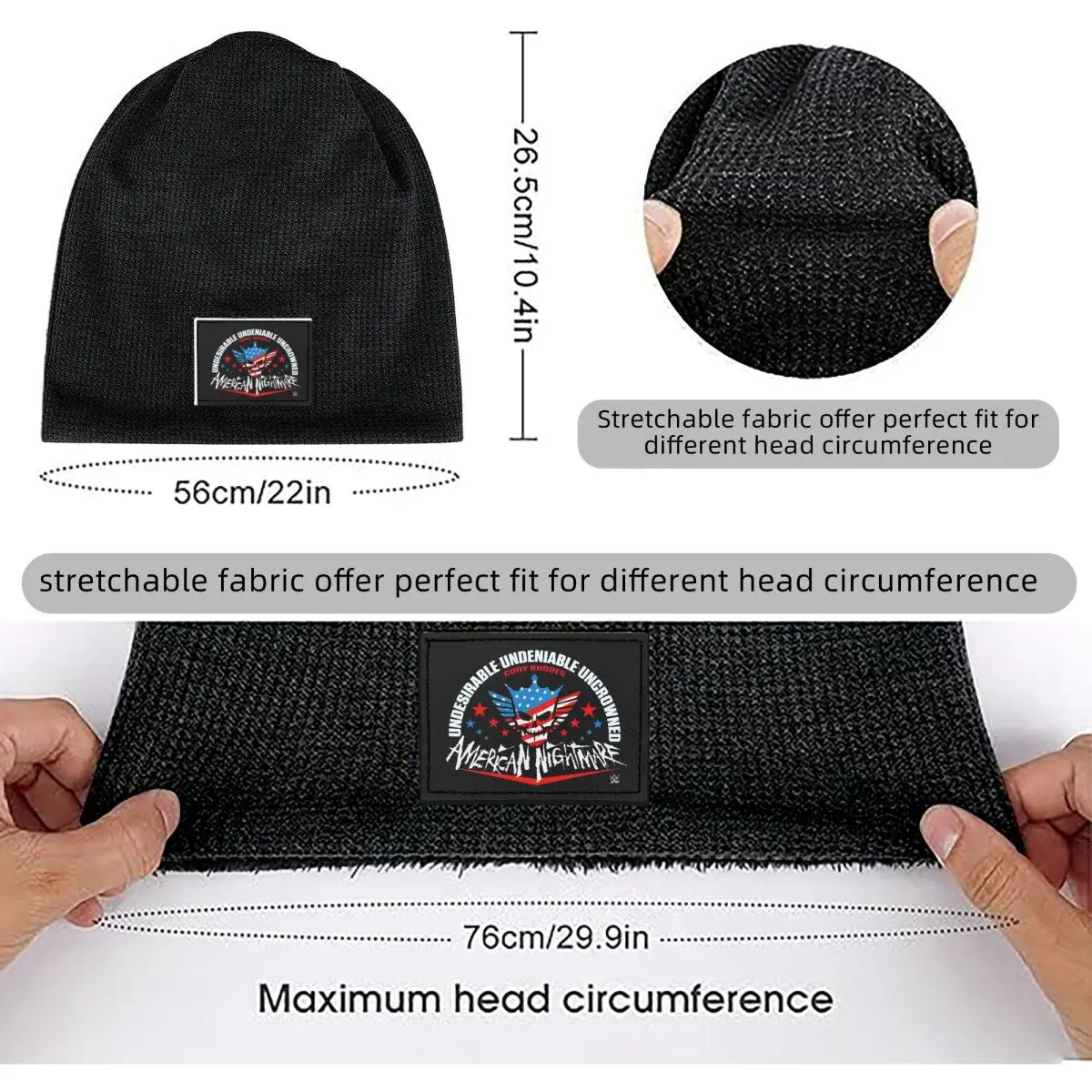 Cody Rhodes Mes Waffle Knit Fleece Lined Beanie with PU Leather Patch Unisex Warm Winter Soft Cap