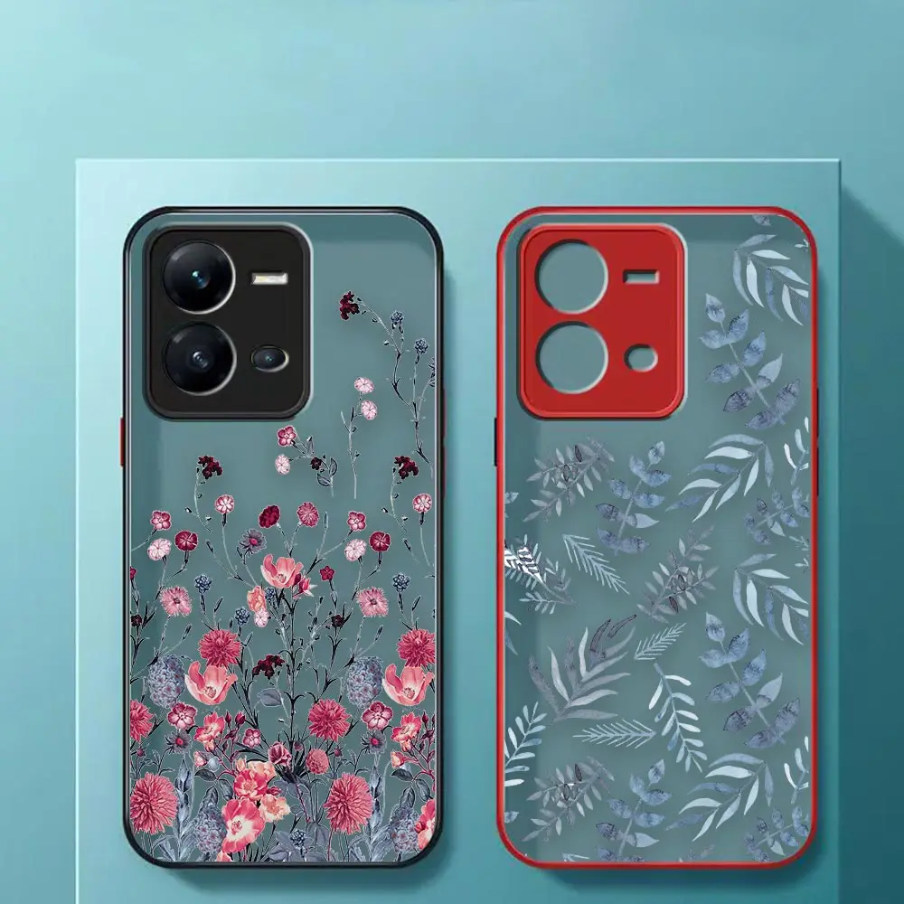 Matte Case Funda Coque For VIVO V25 23E 21E 21 20 19 17 15 11 11I 5 SE S9 6 5 1 PRO PLUS 5G Case Vintage Small Fresh Leaf Flower