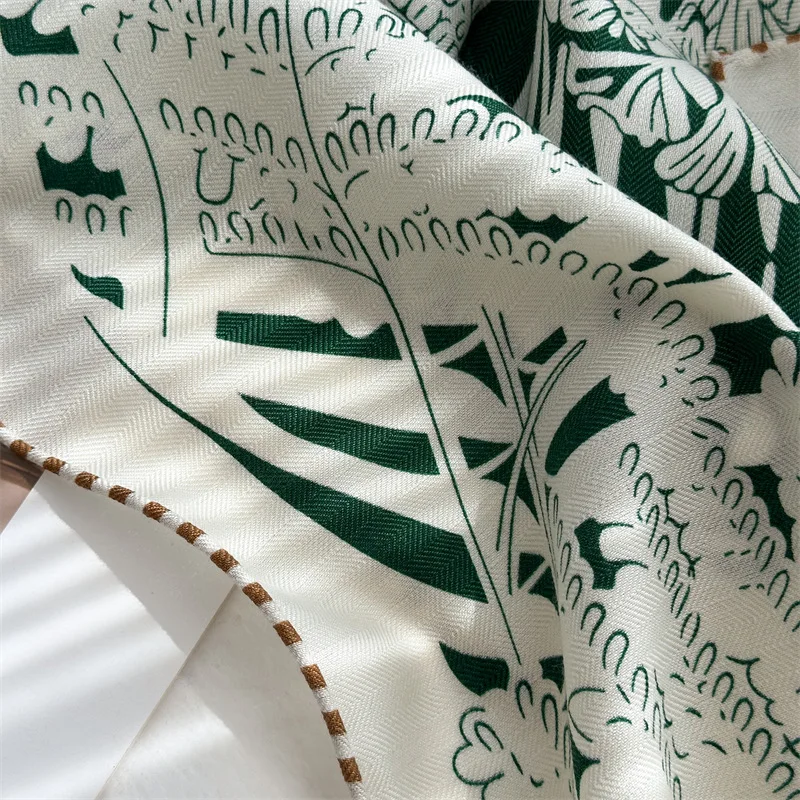 Bufanda de lana de seda de lujo con estampado de lado ab, chales con bordes enrollados, pañuelos, Hijab, accesorios de invierno, bufandas, chales de Navidad