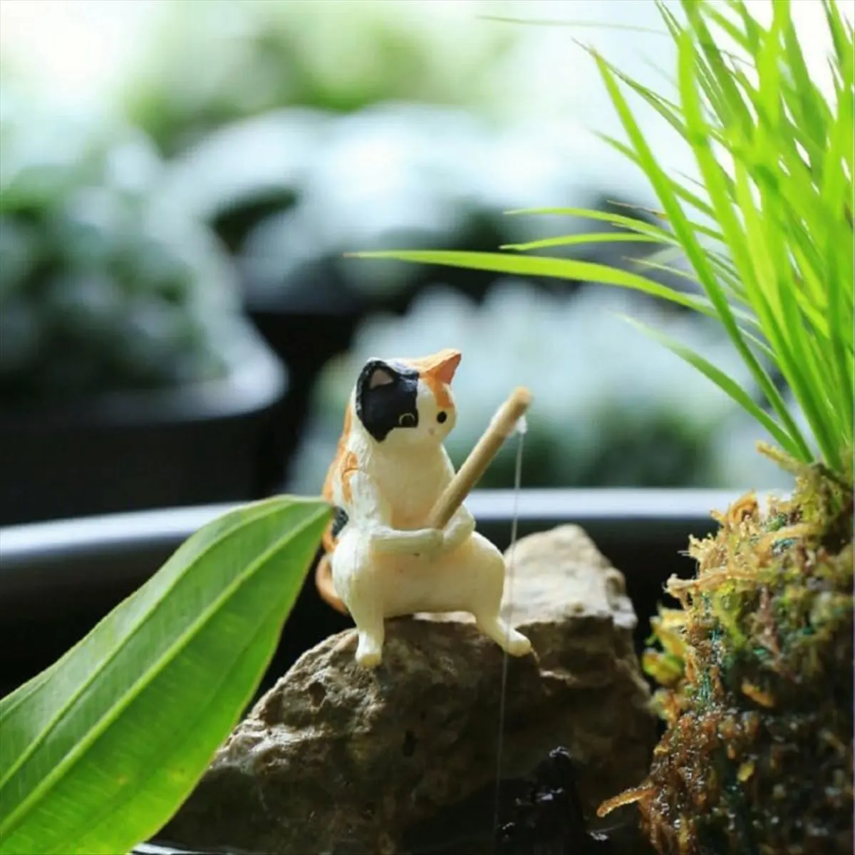 Fishing Cats Statue Figurines Ornament Aquarium Fish Tank Decorations for Aquarium Tanks, Garden, Desk &LICG
