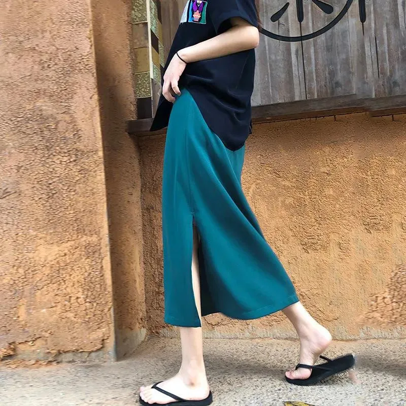 

plus Size 300 Pou Straight Tube Chiffon Wrap High Waist A-Line Skirt Side Slit Midi Length f Skirt Summer 24 Women's Sk...