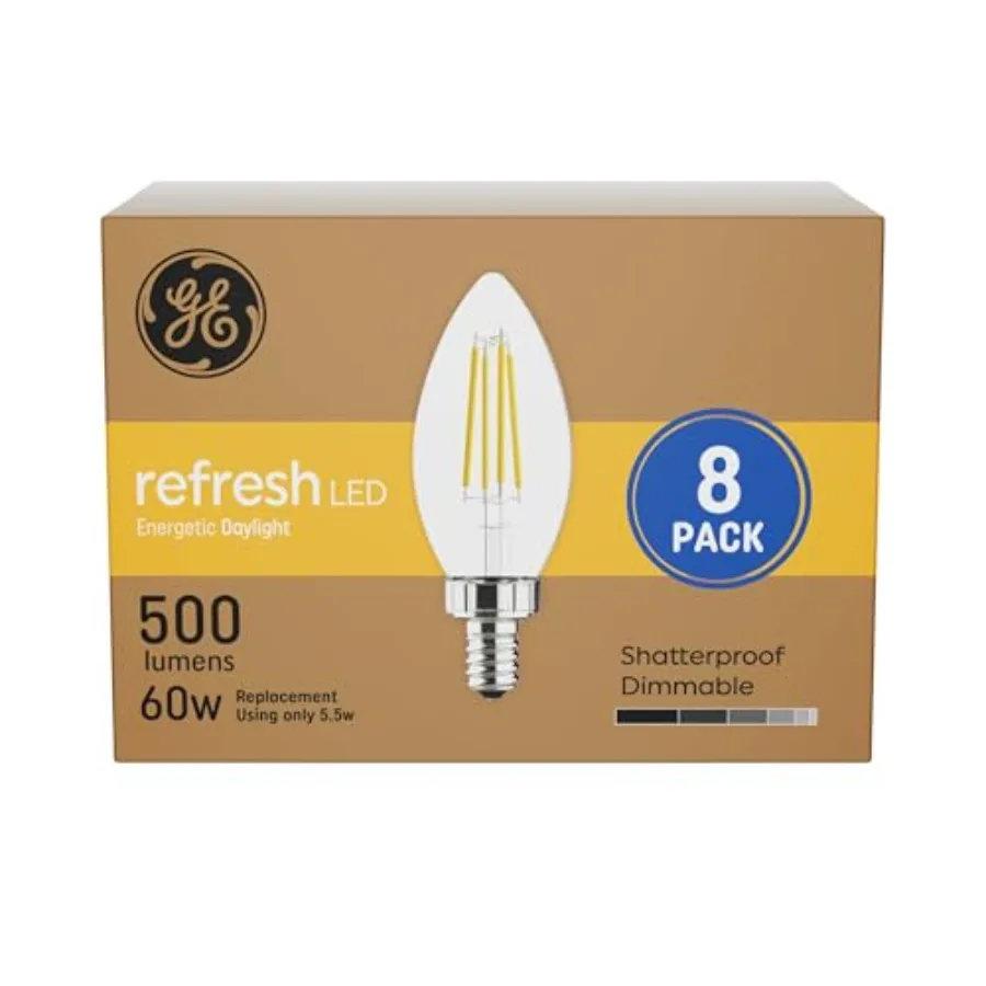 

Светодиодные лампы Refresh 60W, дневной свет, HD, декоративные лампы-свечи, маленький цоколь, 8 штук в упаковке