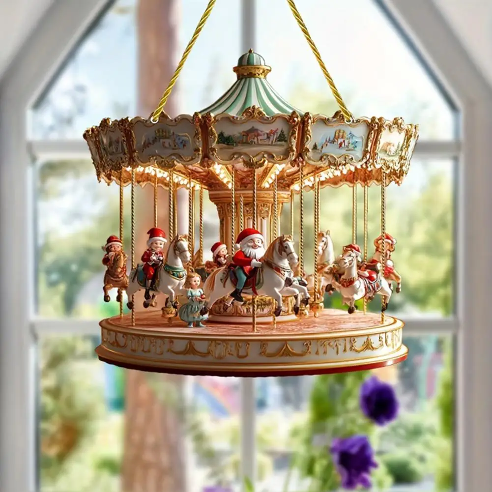 Christmas Carousel Decoration Festive Christmas Carousel Village Scene Ornaments for Home Office Party Decor Acrylic Santa