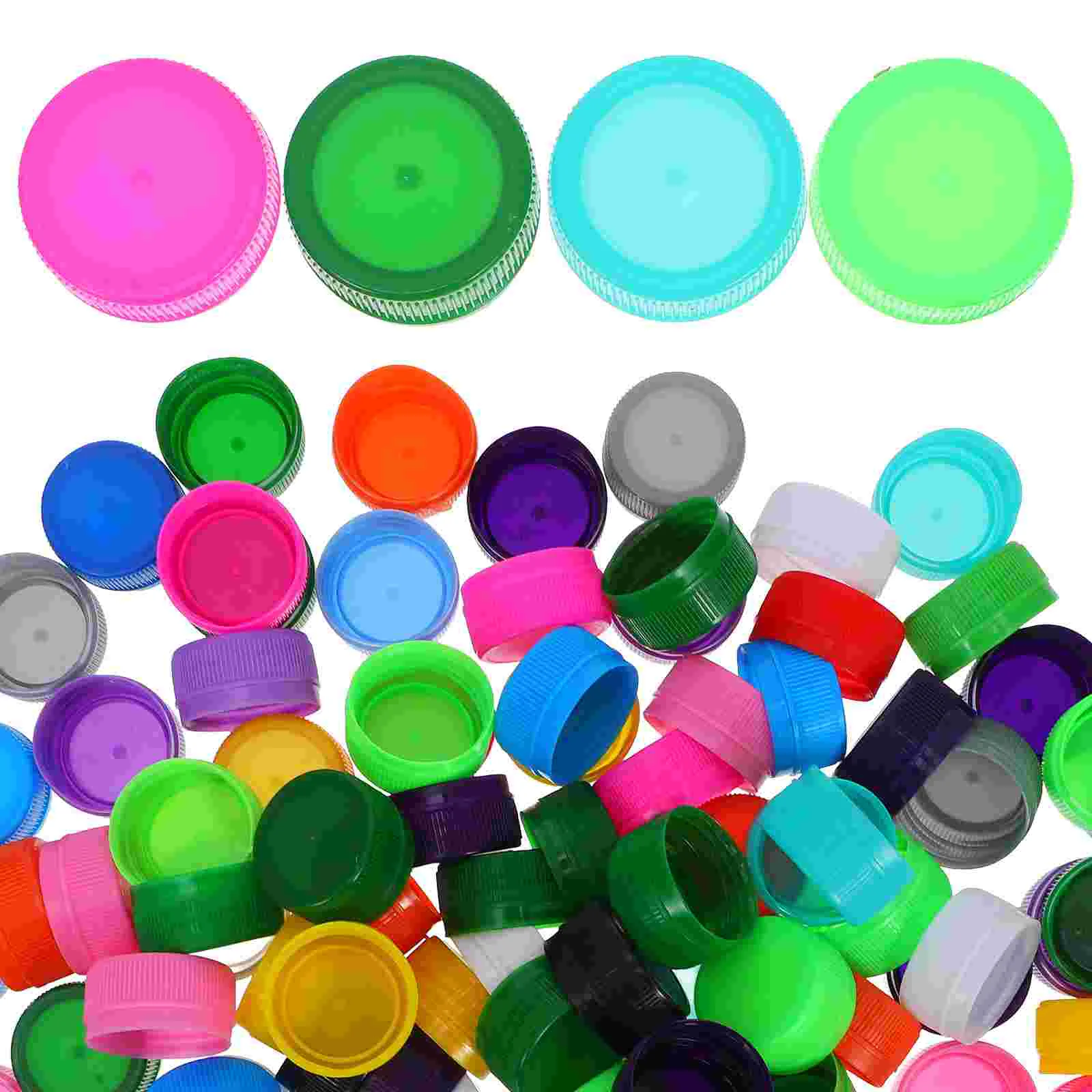 100pcs Colorful Bottle Cover Kids DIY Plastic Bottle Caps Bottle Lids Handcraft Material for Kindergarten DIY Craft Projects