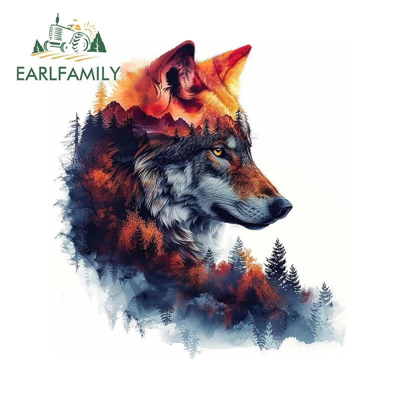 EARLFAMILY Creative Colorful Wolf Head Car Stickers Cool Personal Animal Silhouettes Window Trunk Decals Scratch-Proof Car Decor