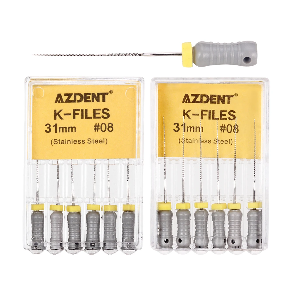 10 팩 AZDENT 치과 손 사용 K-파일 스테인레스 스틸 근관 치과 파일 21mm/25mm/31mm 엔도 파일 치과 실험실 도구