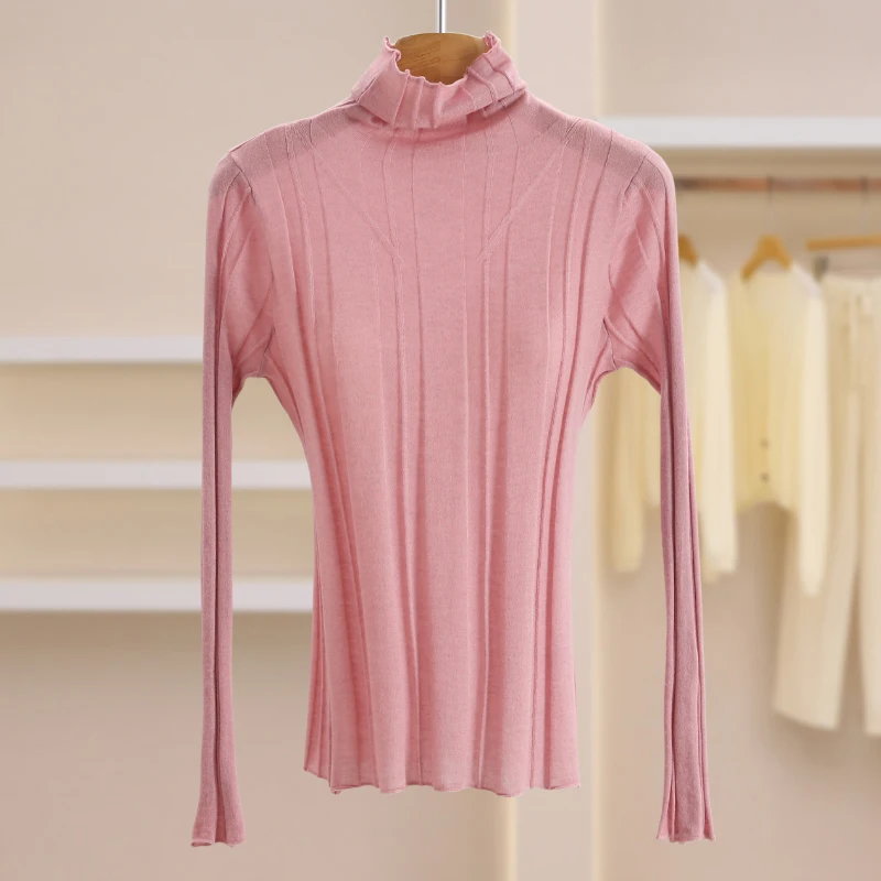 ياو الكورية Sle لون نقي عالية الياقة المرأة تريكو الشتاء رداء علوي من الصوف طبقات تنوعا مباراة تخفيف سليم صالح