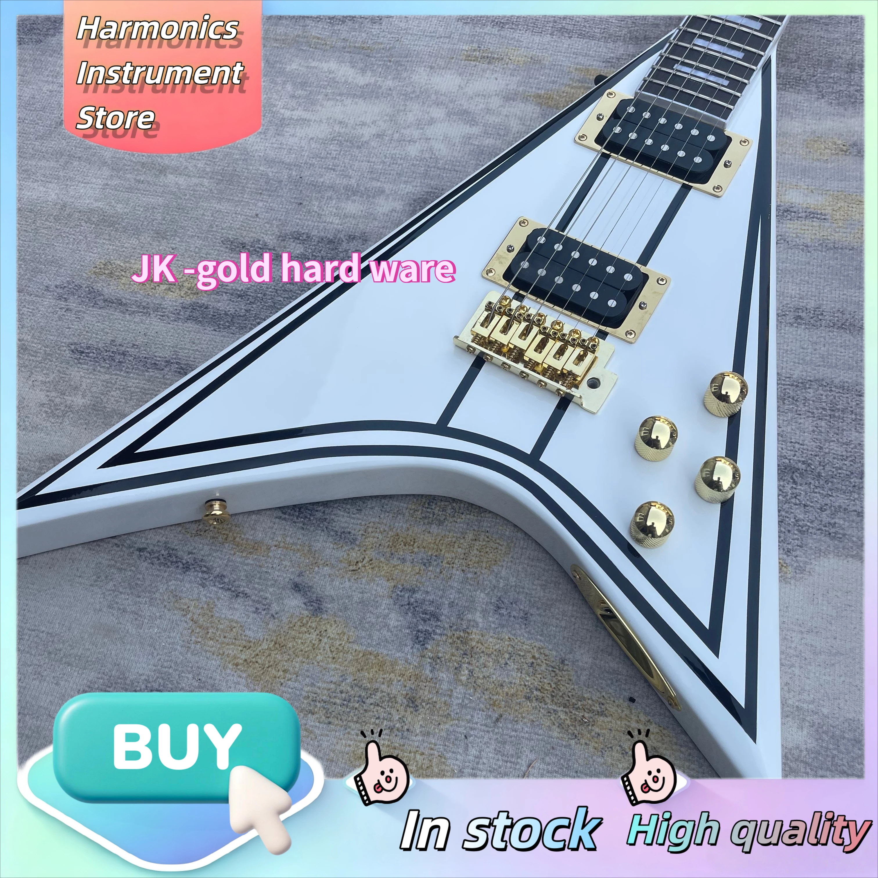 Randy Signed JK RR Swallowtail V Guitar, EMG Active Pickups String Through Body, Cross-border Hot Heavy Shred Guitar