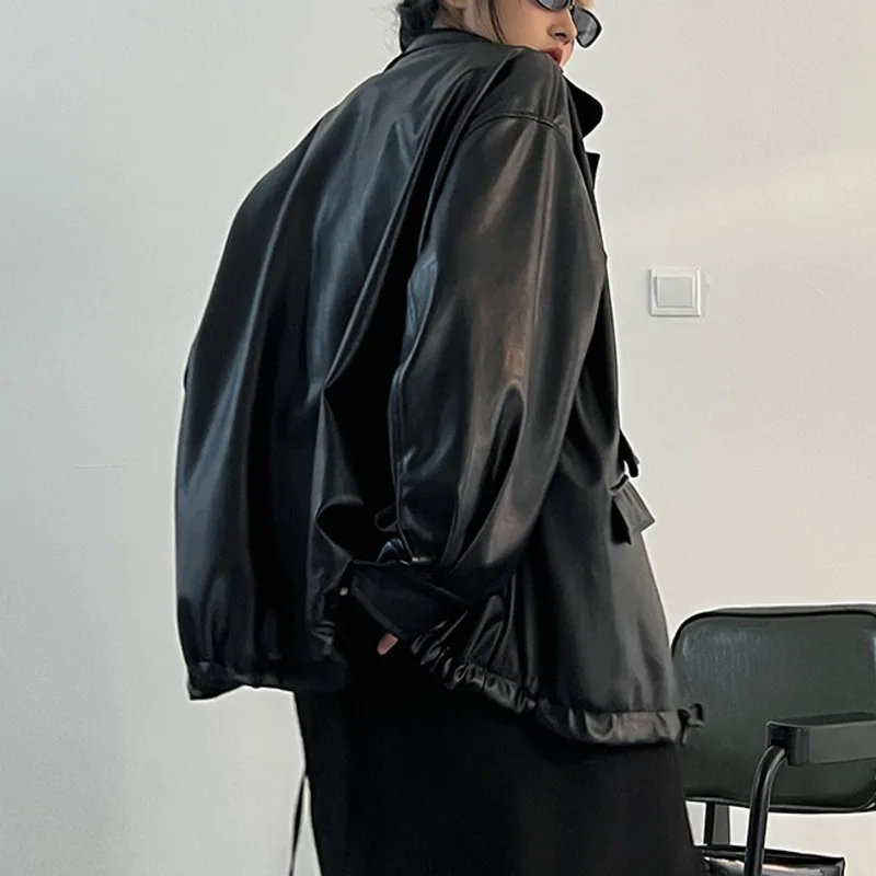 HKSH Lente Herfst Nieuwe vrouwen Jas PU Leer Rits Turn-down Kraag Zakken Streetwear Punk Casual Motorjassen HK14434