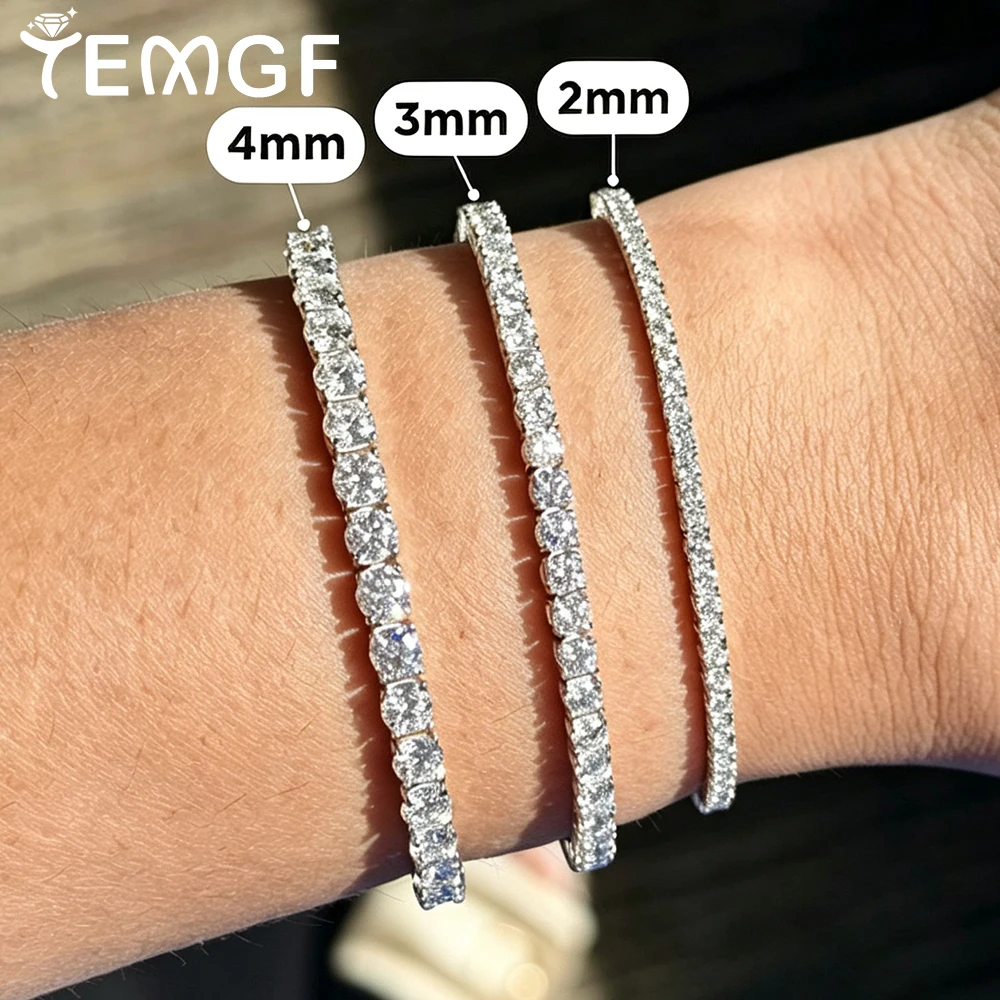 2-5mm Round Cut Moissanite Tennis Bracelets for Women Men S925 Silver Jewelry Anniversary Gifts Passes Diamond Tester Certified
