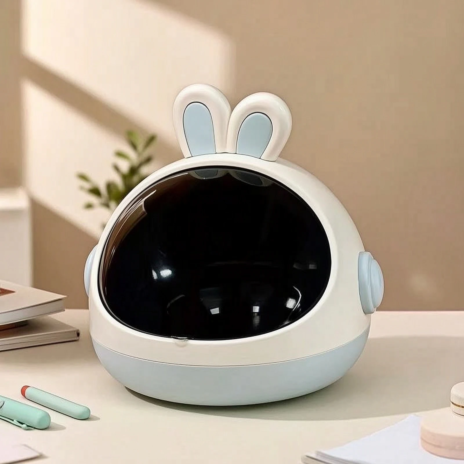 Rabbit Storage Box Plastic Bunny Organizer Desk Organizer with Lid Compact Desk Container with Cover Small for Girls, Dorm Room