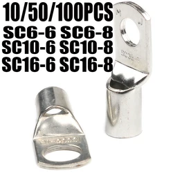 10/50/100Pcs SC6-6 SC6-8 SC10-6 SC10-8 SC16-6 SC16-8 Wire Ring Connectors Copper Tube Lug Bolt Hole Tinned Copper Cable lugs