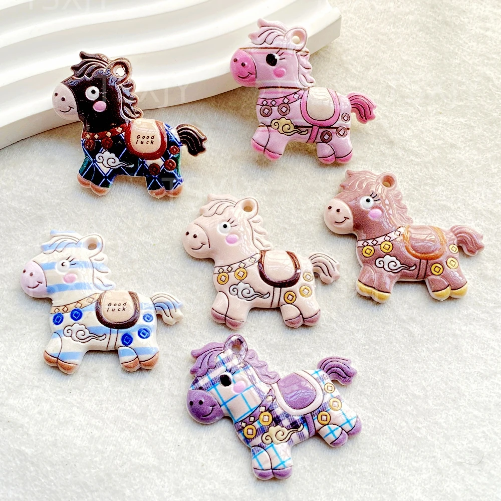 6PCS New Cute cartoon animal pony Flat back Cabochon Stone Scrapbook DIY Decor Figurines Crafts Accessories