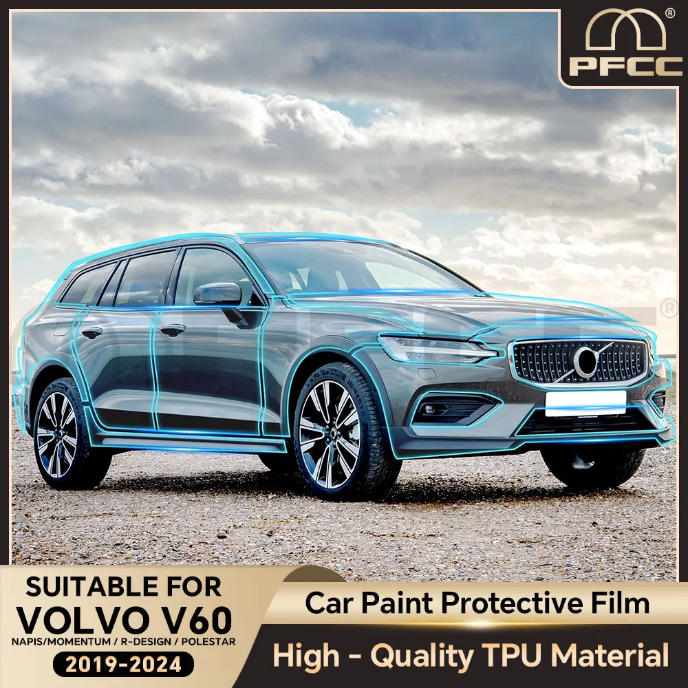 

PPF ТПУ для Volvo V60 2019 2020 2021 2022 2023 2024 Предварительно вырезанная защитная пленка для краски, прозрачный бюстгальтер из ТПУ, прозрачный комплект аксессуаров