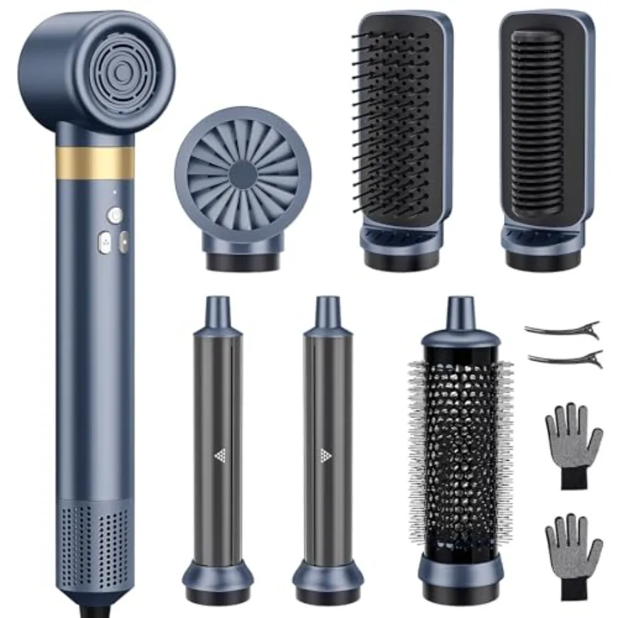 

Многофункциональный стайлер для волос 6-в-1 с ионной технологией и феном, набор для укладки горячим воздухом, цвета сапфирово-синий, для завивки и выпрямления волос