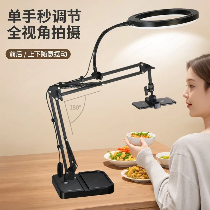 

Telescopic Cantilever Phone Holder With Fill Light, Overhead Stabilizing Support For Live Stream, Photo & Video Capture