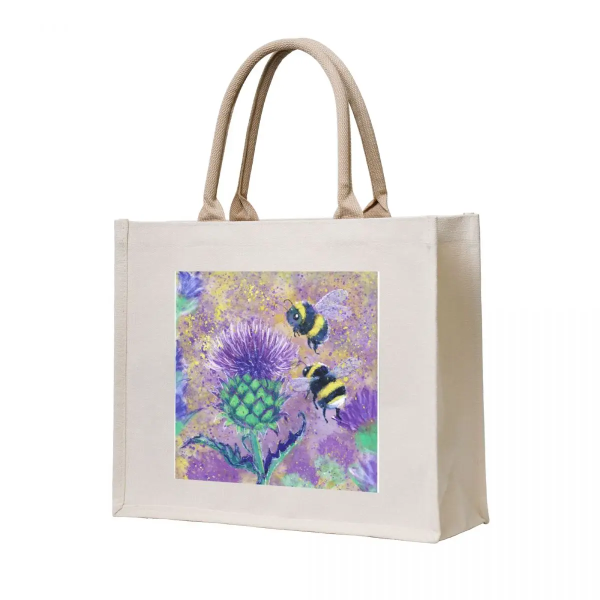 Happy Bees and Thistles painting by Laura Rispoli Tote Bag canvas tote bags Big bag custom fabric bag tote bags cloth bags