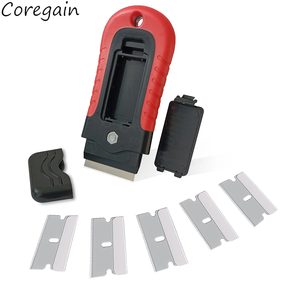 Scraper Blade Scraper Tool with Storage Tank with 5Pcs Blades Sticker Remover Cleaning Squeegee for Window Cooktop Oven Stove