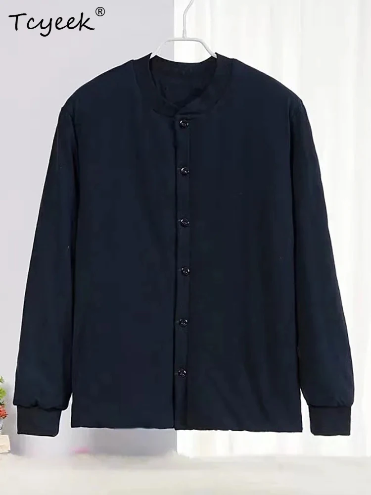 

Tcyeek 100%Mulberry Silk Padded Jacket,Thicken Long Silk Fiber Lining Slim Warm Coat,Middle-aged Men Winter New C418100JD