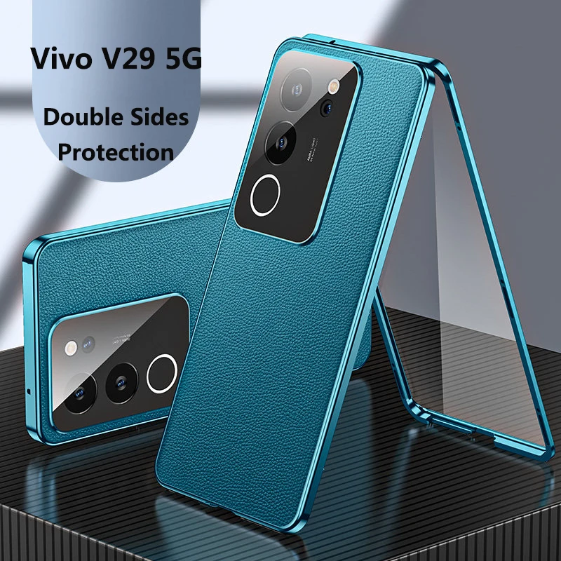 

Vivo V29 5G V2250 Case 360 Full Protection Front Clear Tempered Glass Case with Back PU Leather Cover for Vivo V29 VivoV29 5G