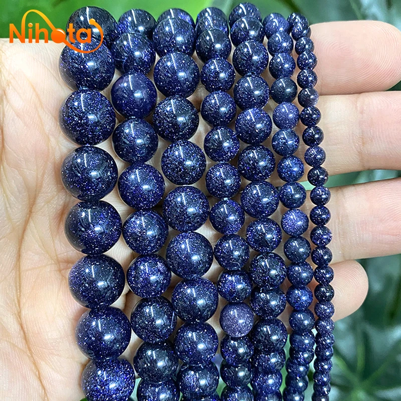 

Dark Blue SandStone for Jewelry Making Round Smooth Beads Diy Handmade Bracelet Necklace Earrings 4/6/8/10/12/14mm 15" Strand