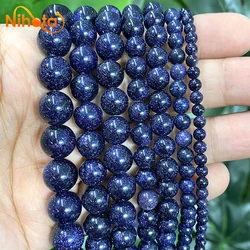 Dark Blue SandStone for Jewelry Making Round Smooth Beads Diy Handmade Bracelet Necklace Earrings 4/6/8/10/12/14mm 15