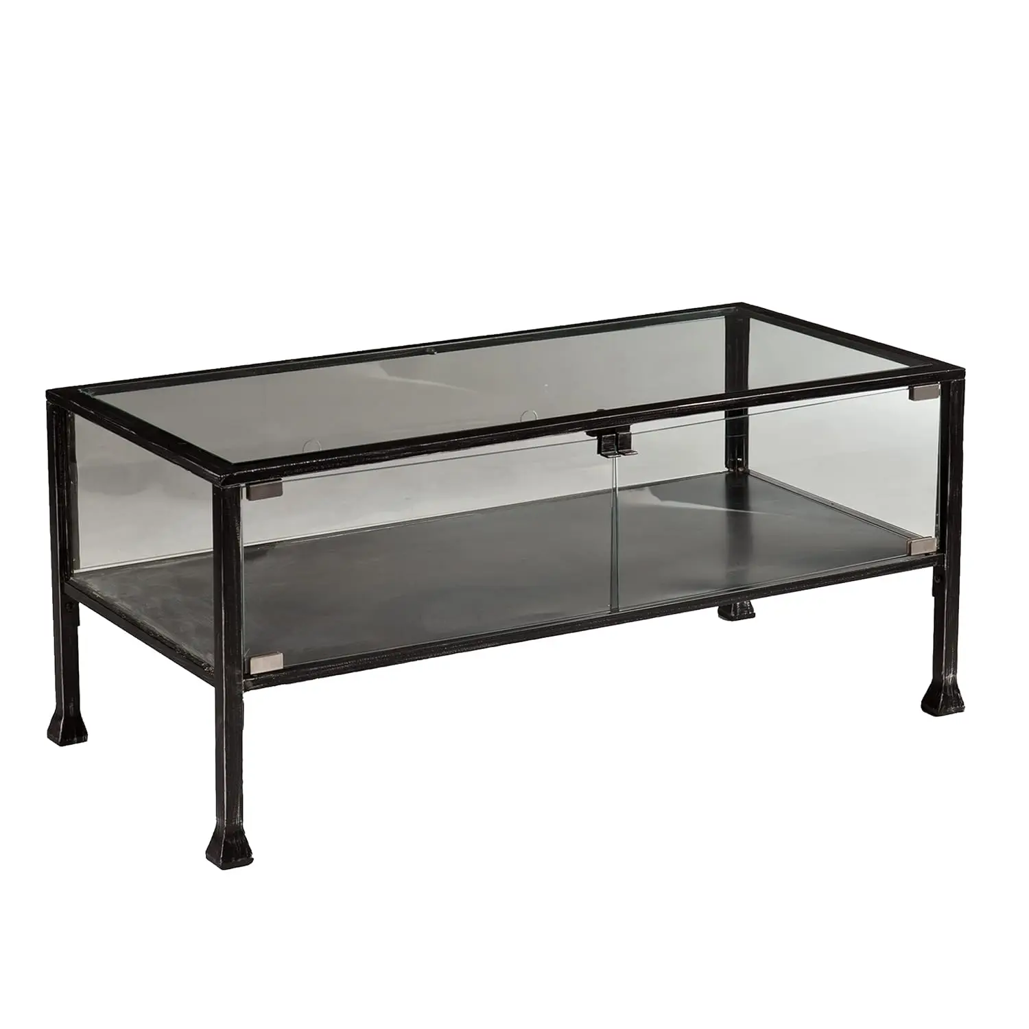 Metal Terrarium Coffee Table, Fish Display, Cocktail, Black Silver Distressing, Customized