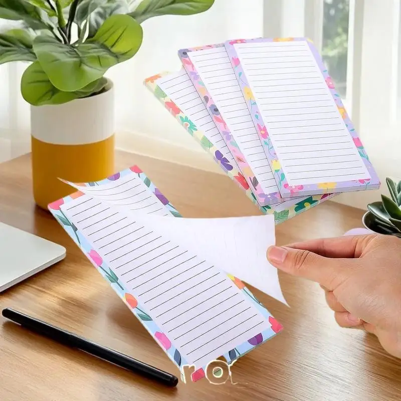 4PCS Portable Tear-off Magnetic  Pad Floral Pattern Magnetic Fridge Notepad Shopping List Home Kitchen Office Planner