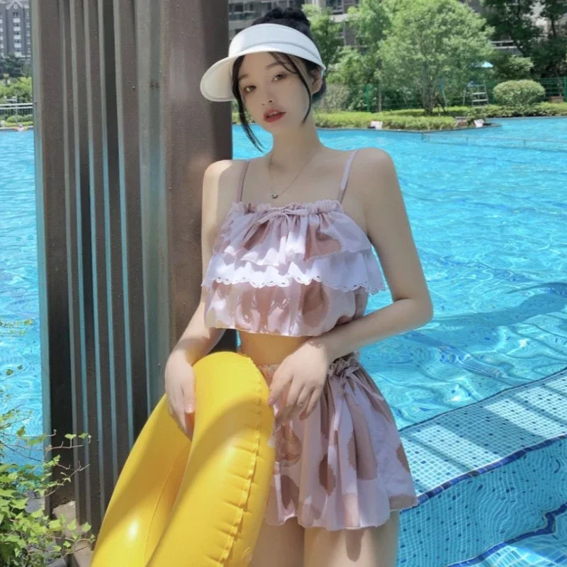 Bikini Sets Women Tie Dye Loose Sweet Fashion Beach Style Summer Girlish Ulzzang Chic Swimwear Tender Students Clothes