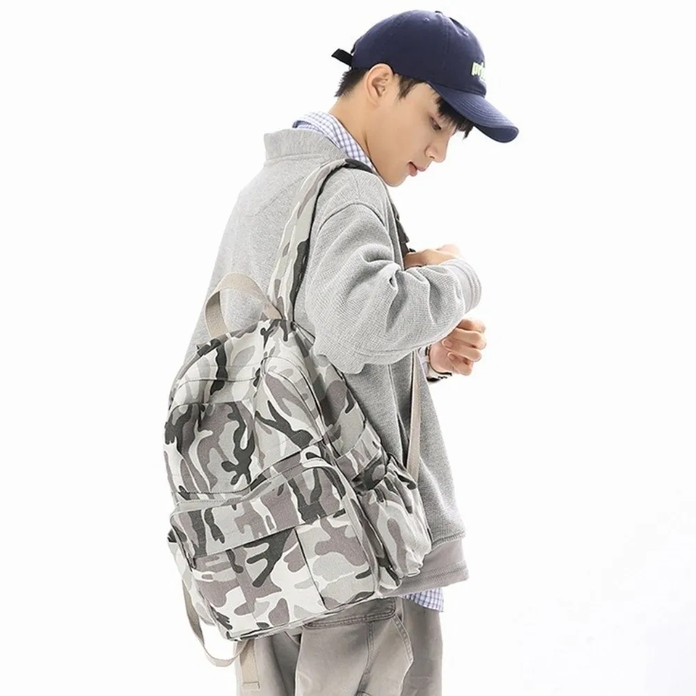 Casual Canvas Canvas Backpack Large Capacity Leopard Pattern College Rucksack Double Shoulder Travel Backpack Unisex