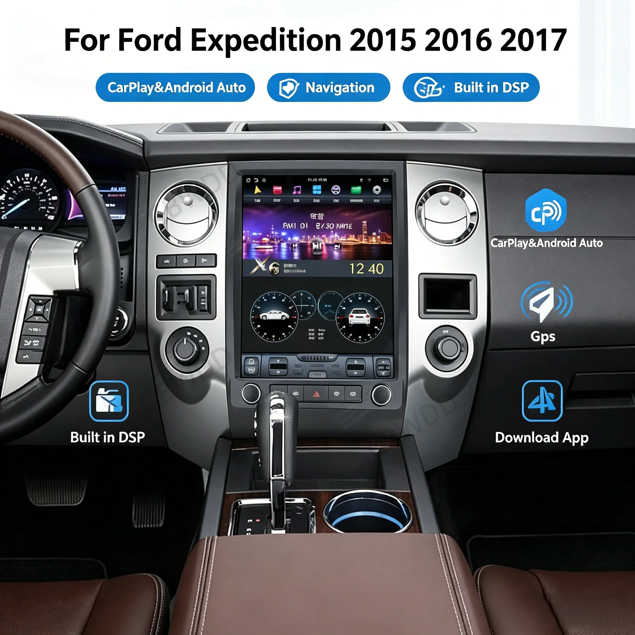 

12.1 Inch Android14 Carplay Vertical Style Car Radio GPS Navi Multimedia Stereo Player screen For Ford Expedition 2015-2017 DSP