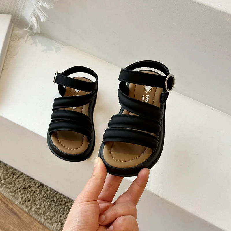 Children's Roman Style Solid Color Casual Open-toed Sandals 2026 Summer New Baby Girl Soft-soled Comfortable Platform Sandals.