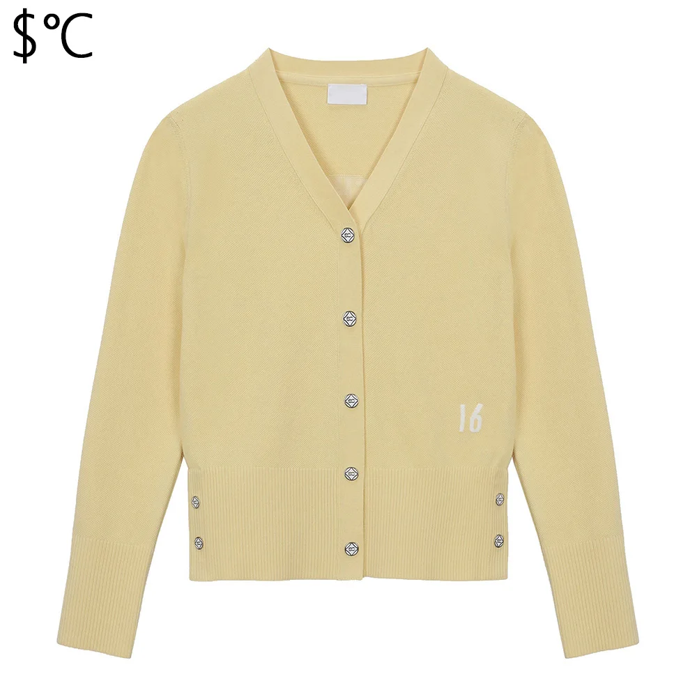 Women's Trendy V-neck Golf Jacket Versatile for Sports Autumn Luxury Brand Knitted Cardigan High Elasticity