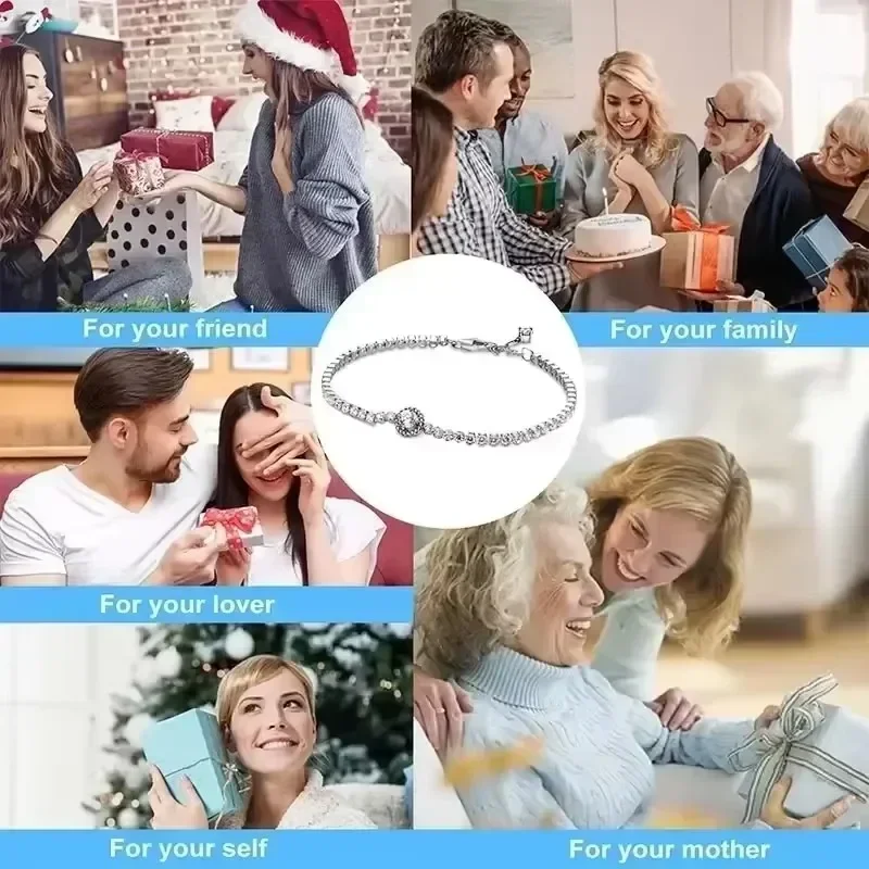 جديد 925 فضة المرأة الكلاسيكية تألق الزركون سوار تنس على شكل قلب ندفة الثلج حساسة سوار المرأة هدية