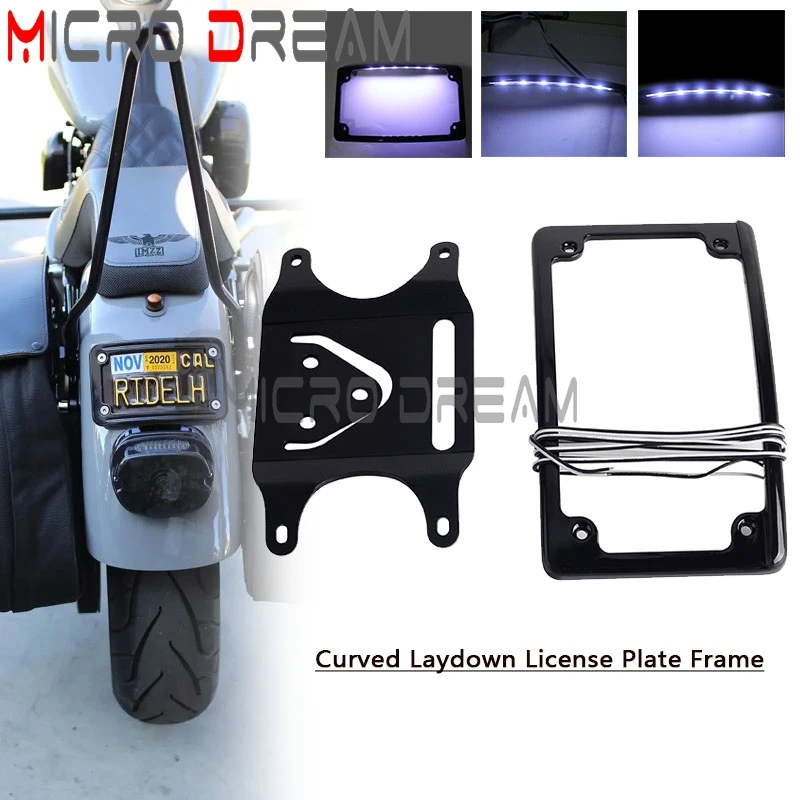 

3 Holes Cruved License Plate Mount Relocation Bracket Mount LED Farme Tail Light For Harley XL1200L R FXLR FXDB FXDC FXDL FXD
