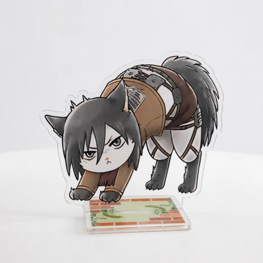 Anime Attack on Titan Acrylic Stand Keychain Cat Ver 10cm Levi Eren Mikasa Armin Hanji Erwin Reiner Figure Desk Decor Fans