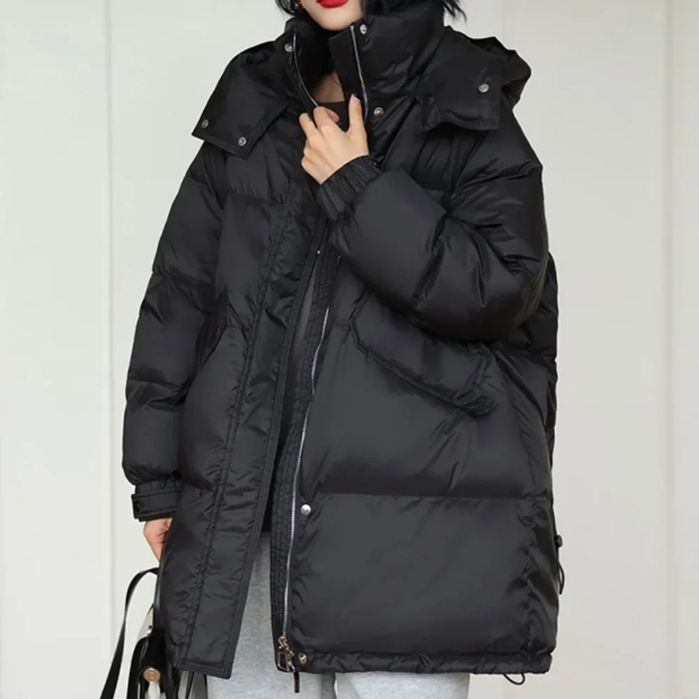 2024 New Autumn Winter Outwear Down Coat Women Warm Casual Loose Over Size Mid-Long Puffer Jacket  White Duck Down Jacket Female